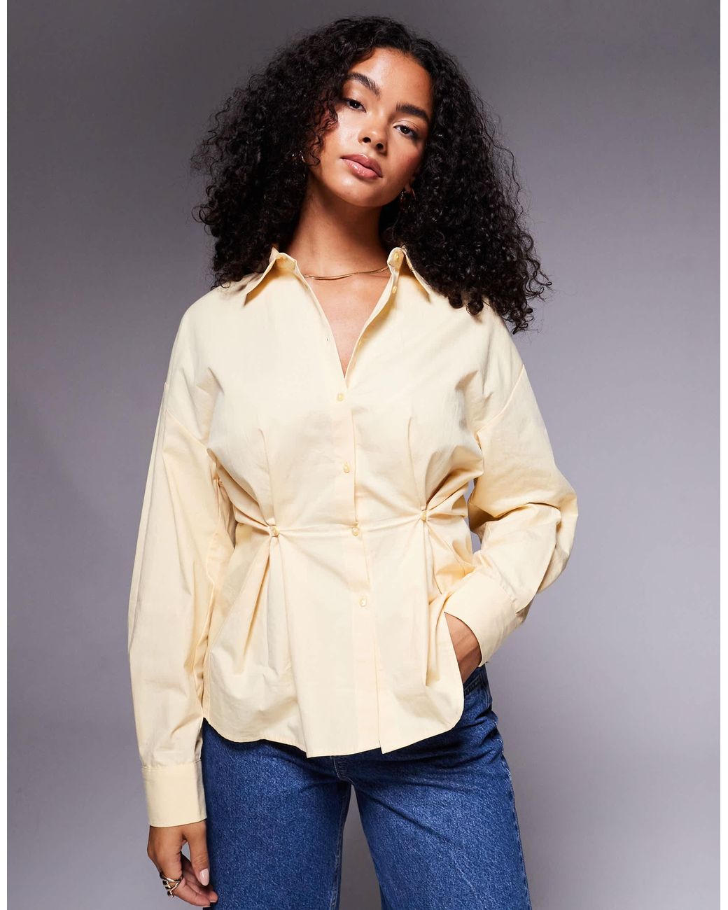 ASOS Cinched Button Detail Shirt in Blue | Lyst