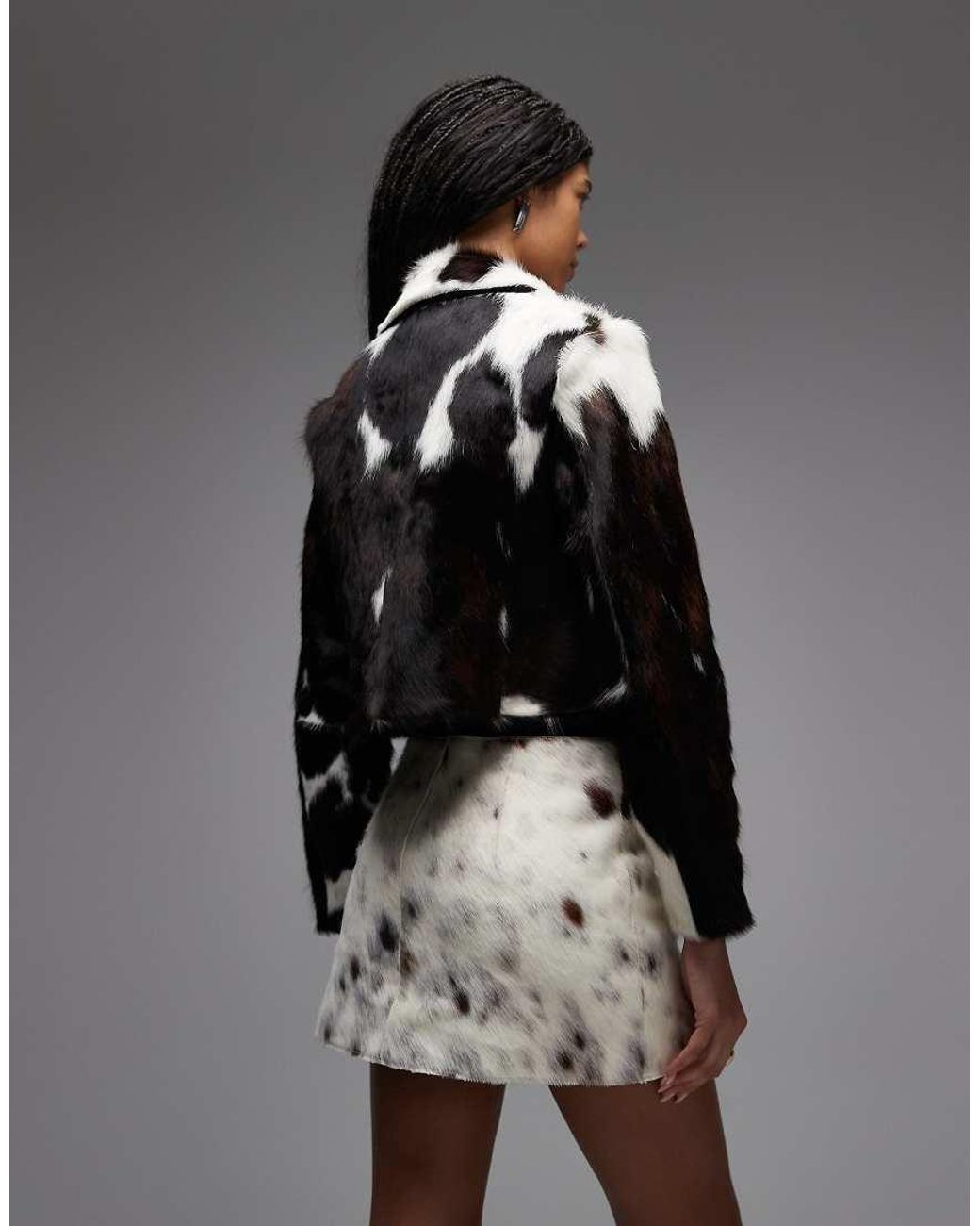 AllSaints Gray Apton Dapple Cow Hide Cropped Blazer
