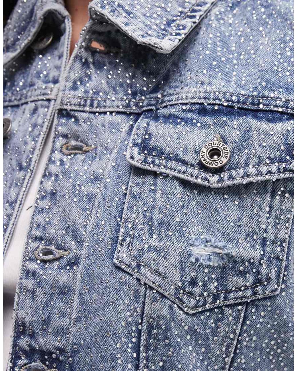 Courtside Blue Cropped Embellished Denim Jacket