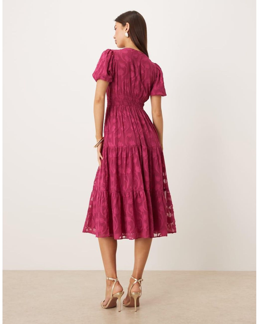 Lovedrobe Pink Short Sleeve Floral Burnout Midi Dress