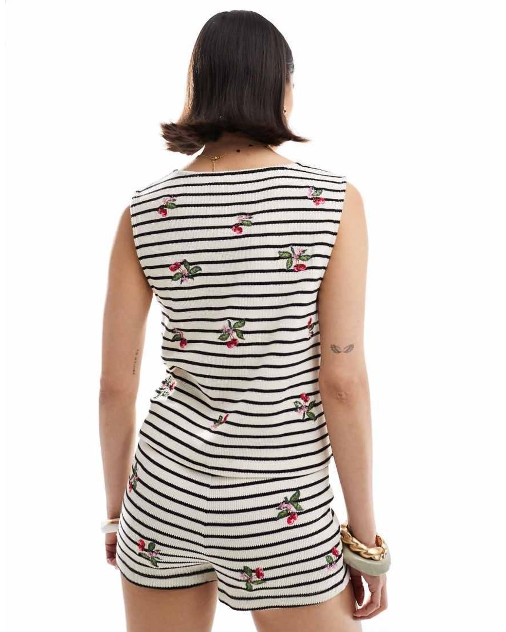 ASOS White Striped Vest With Cherry Embroidery