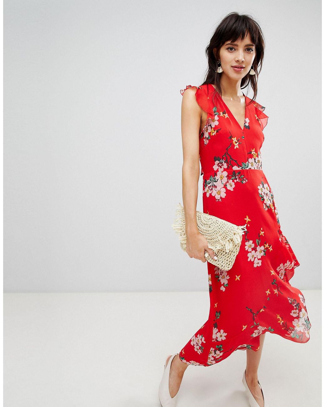 warehouse red midi dress