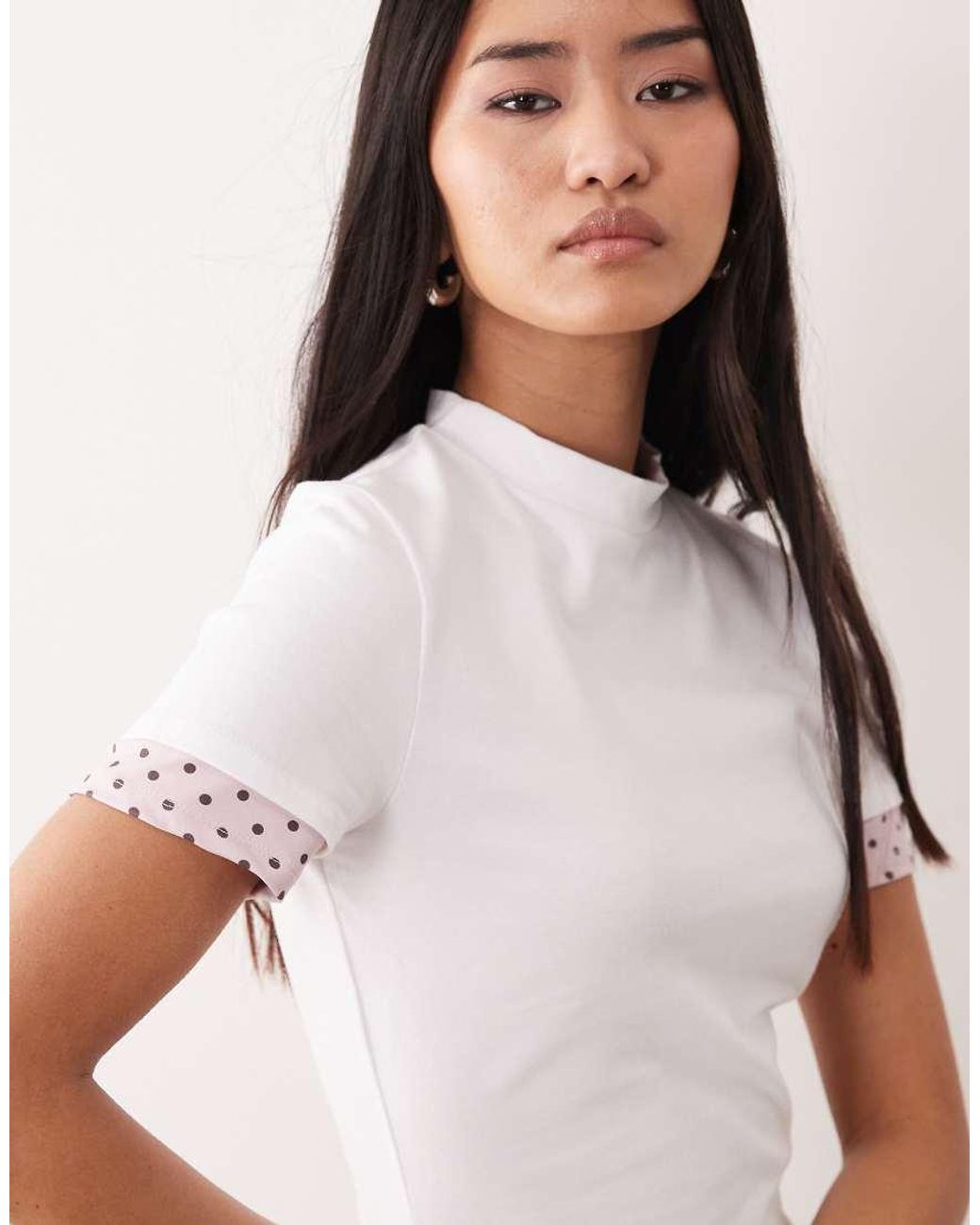 ASOS White Short Sleeve Double Layer Polka Dot Top