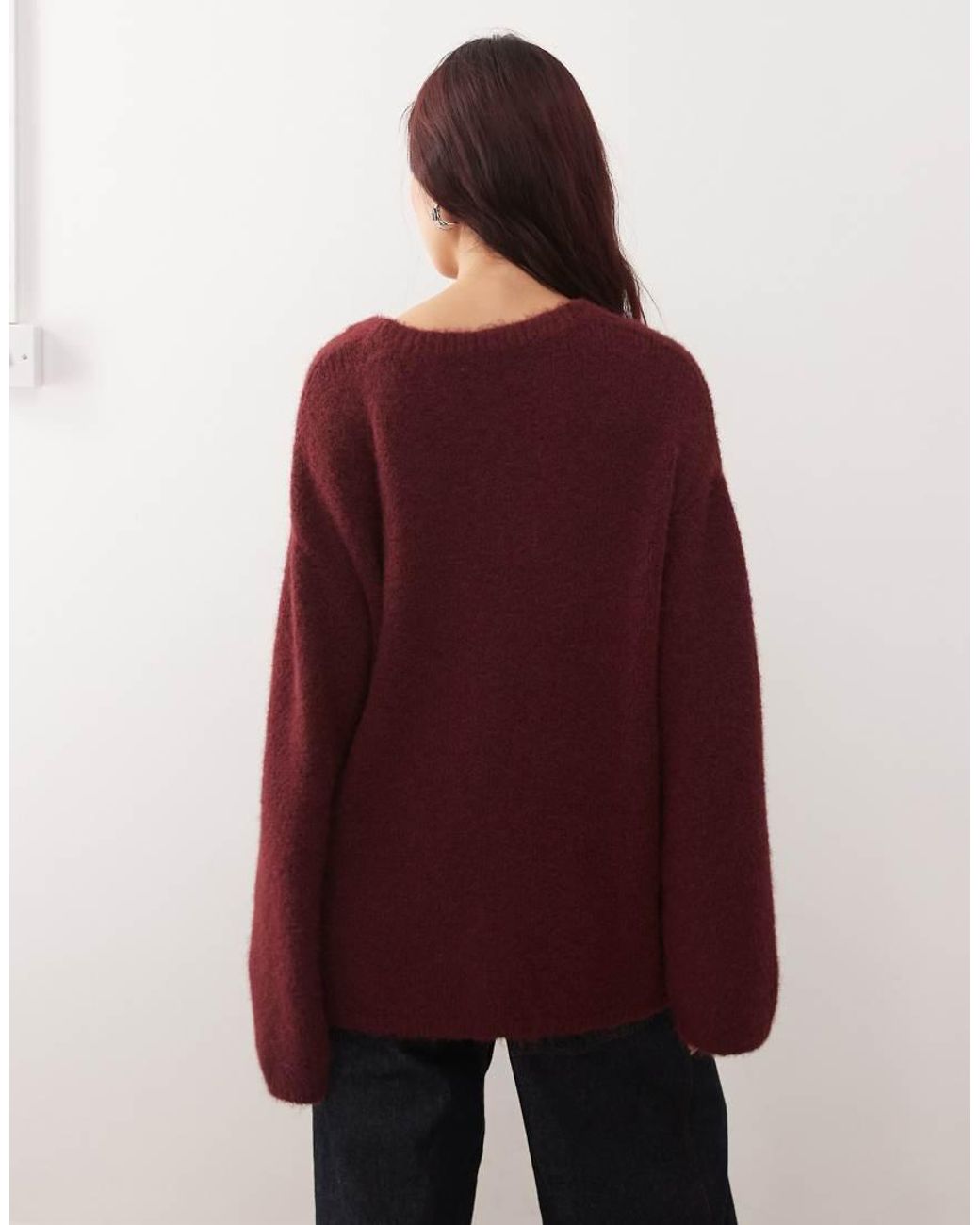 Monki Red Oversized Fluffy Knit Cardigan