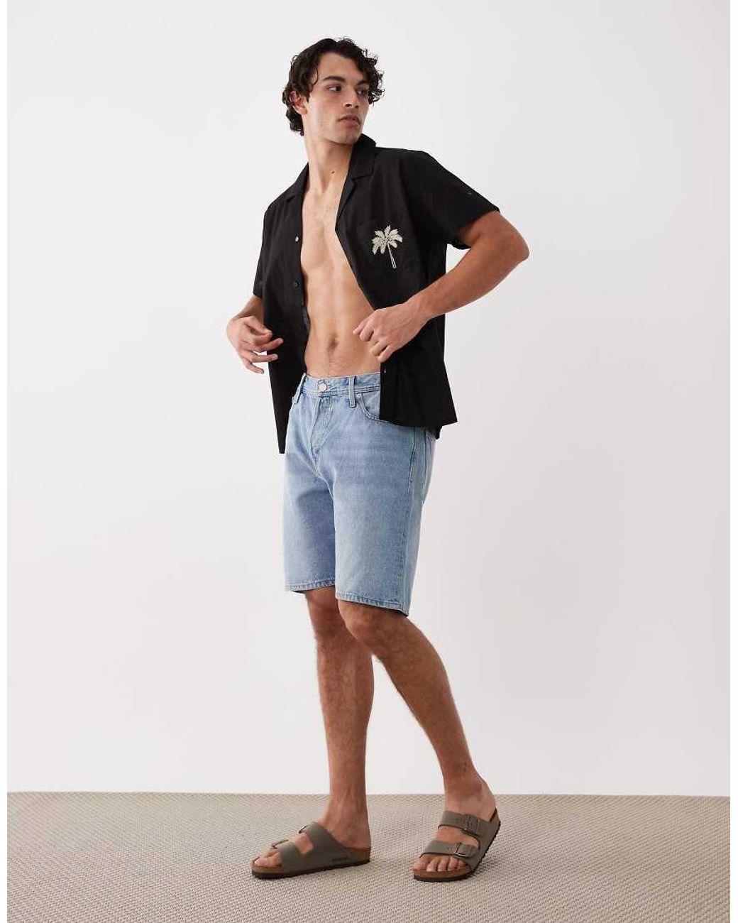 South Beach Black Embroidered Back Print Shirt for men