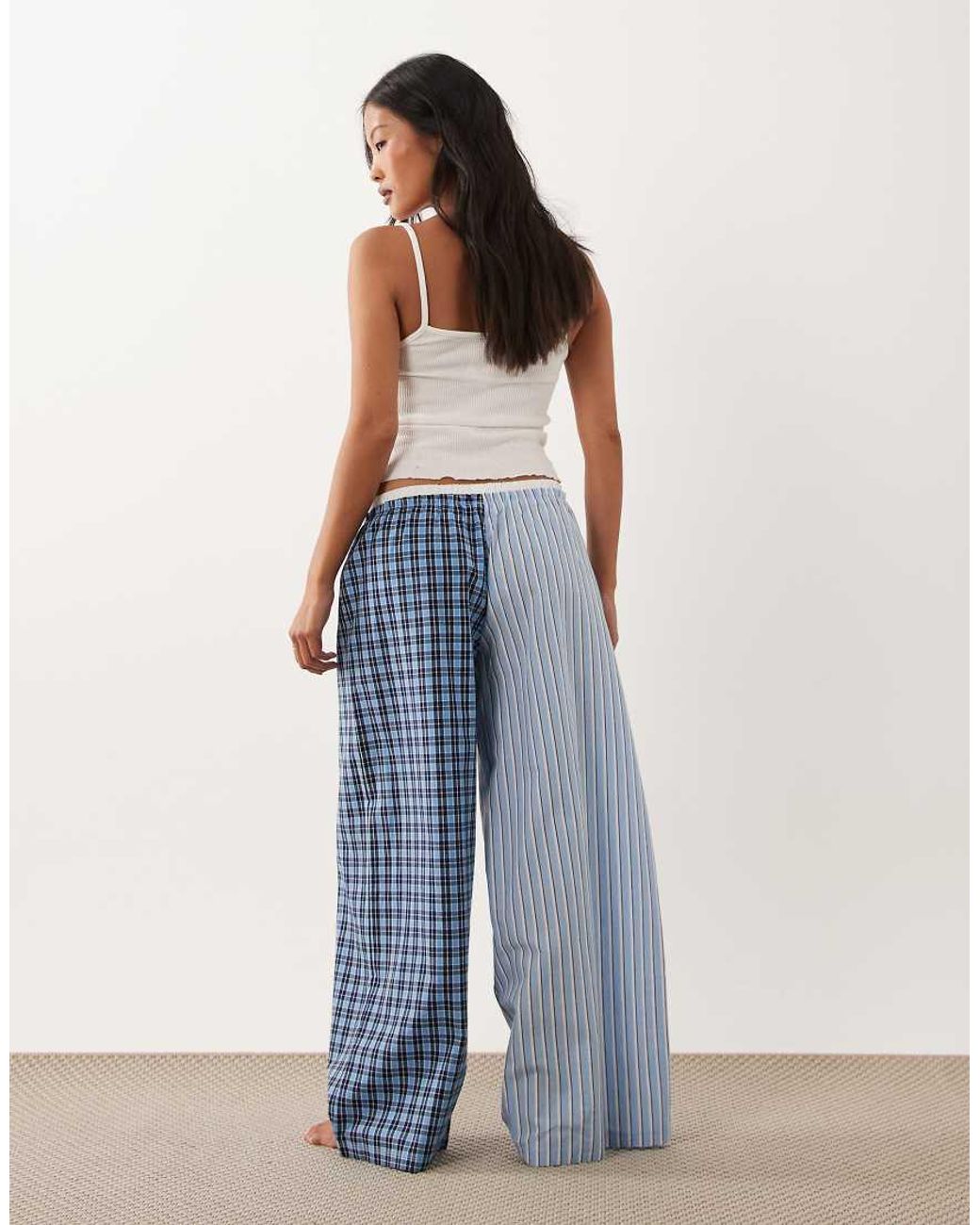 ASOS Blue Asos Design Petite Woven Spliced Pyjama Pants With Double Waistband