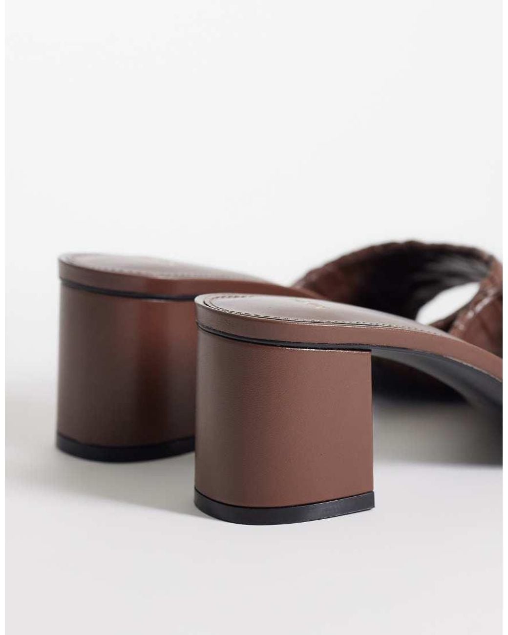 Mango Brown Faux Leather Braided Block Heeled Mules