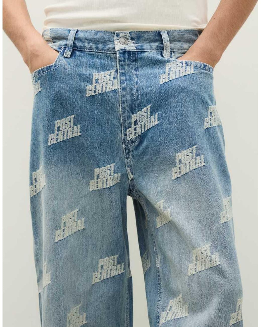 Bershka Blue Jacquard Trousers for men