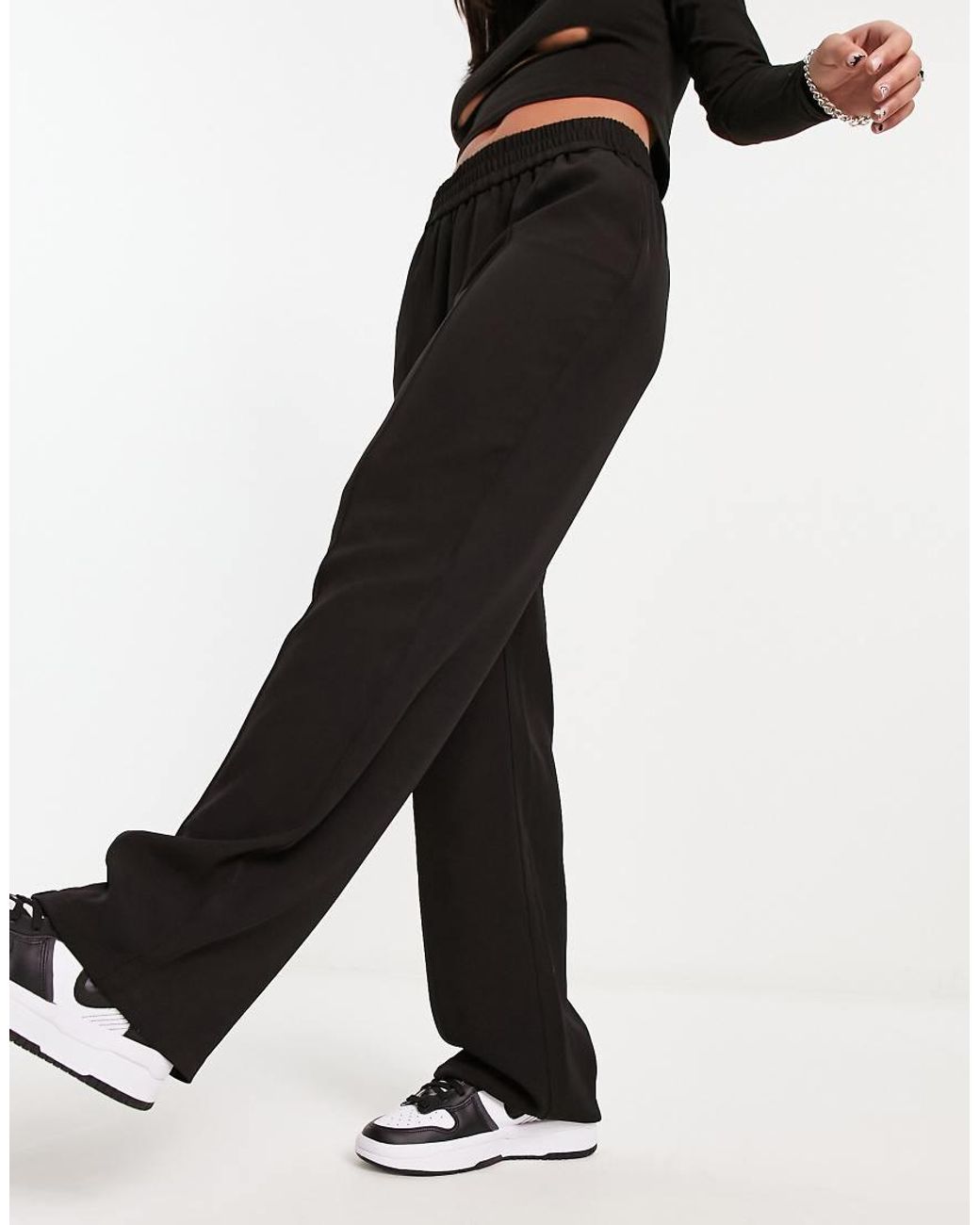 ONLY Black Light Weight Pintuck Wide Leg Trouser