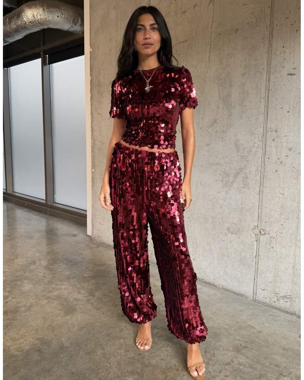 Never Fully Dressed Red Disc Sequin Elasticated Waist Balloon Trouser Co-Ord