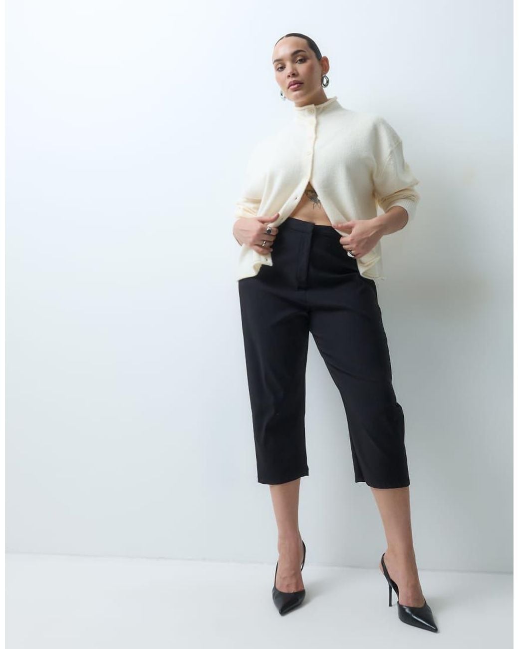 ASOS Blue Asos Design Curve Bengaline Capri Trouser With Side Panel Details