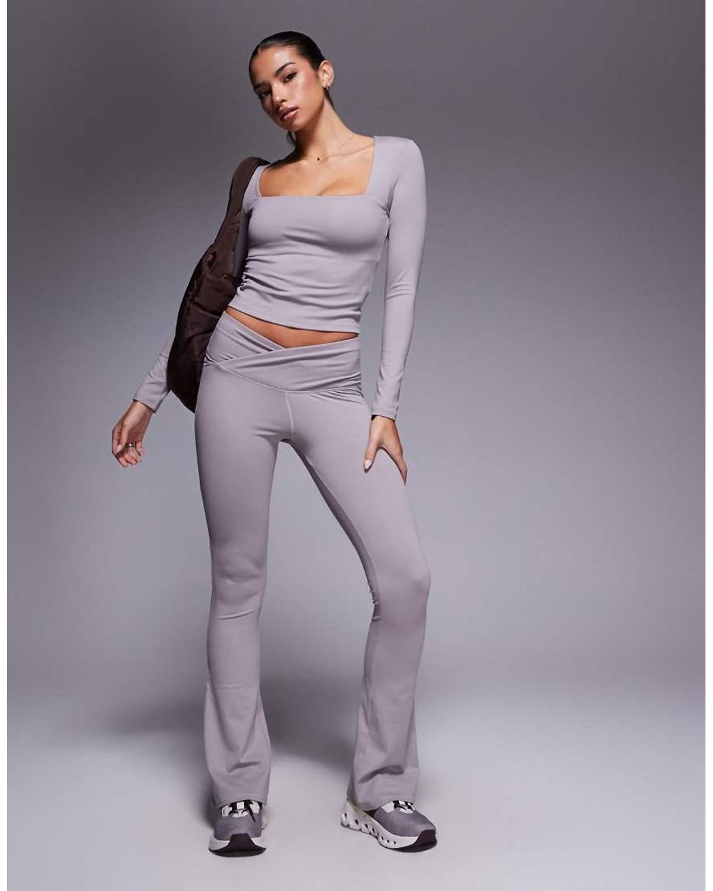 4505 Gray Square Neck Long Sleeve Top