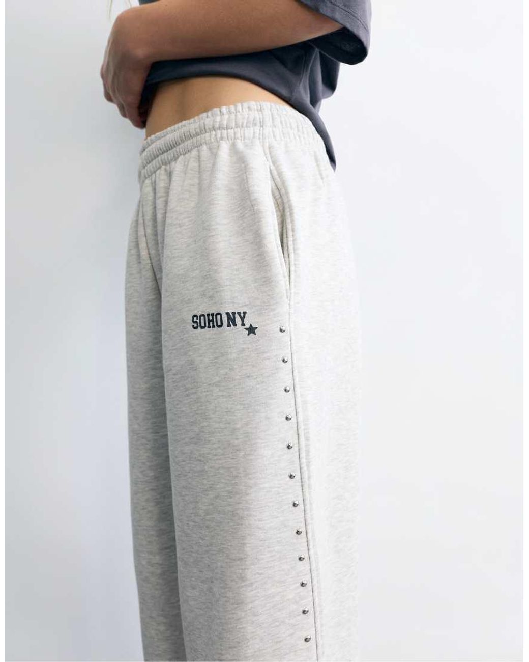 Pull&Bear White Studded Joggers