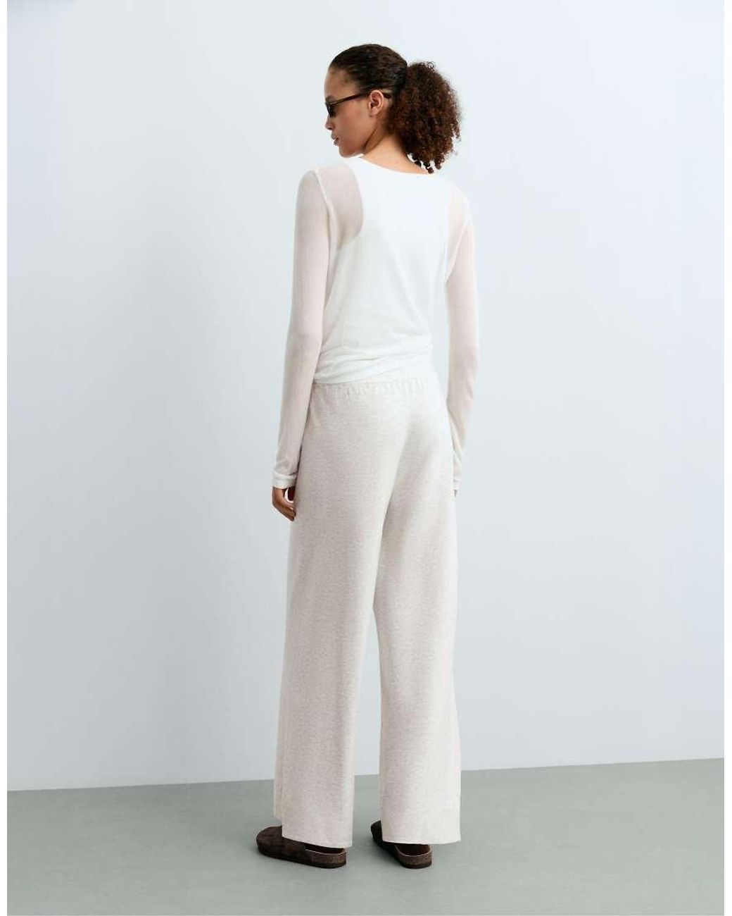 Oysho White Straight Fit Knit Trousers