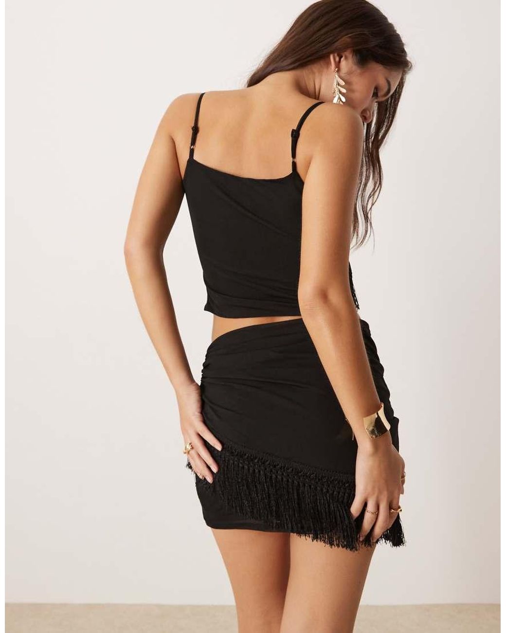 ASOS Black Co-ord Embroidered Fringed Cami Top