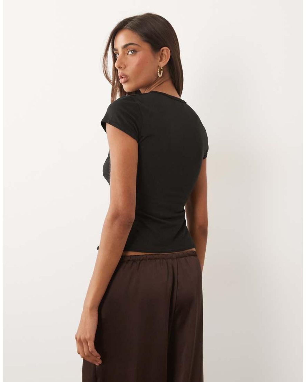 Missy Empire Brown Soft Touch V Neck Cap Sleeve Top