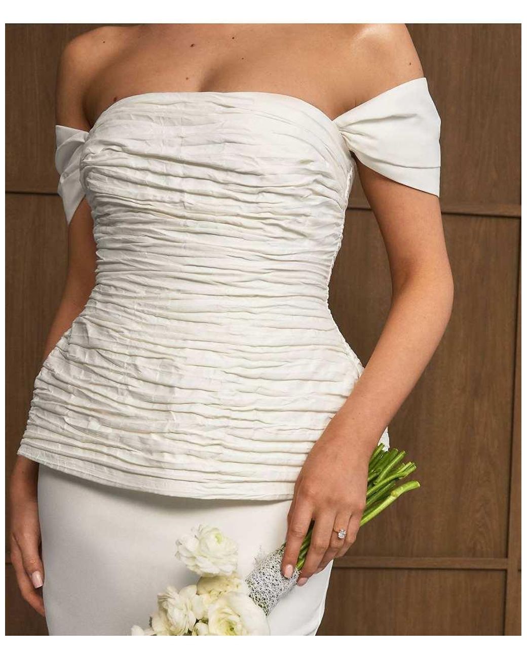 Six Stories Brown Bardot Peplum Midi Dress