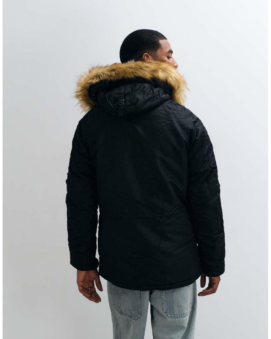 Alpha Industries Blue Faux Fur Hooded Parka Jacket for men