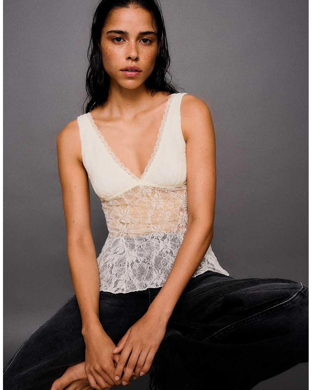 Bershka Gray Lace Camisole