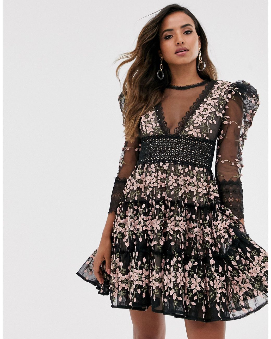 Bronx and Banco Bronx & Banco Megan Embroidered Mini Dress-black | Lyst