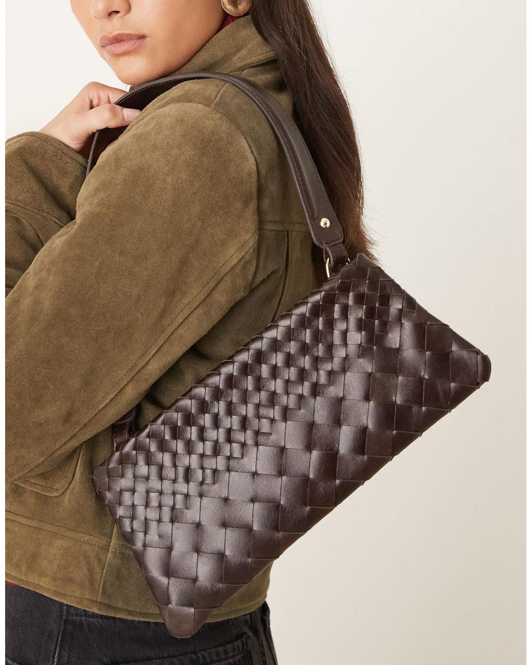 ASOS Brown Leather Weave Shoulder Bag