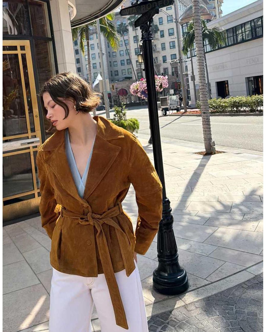 Bershka Blue Suede Jacket With Belt