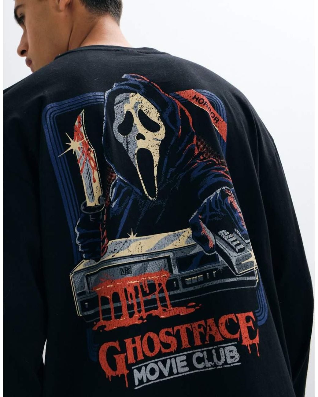 ASOS Black Oversized Long Sleeve T-shirt With Steven Rhodes Scream Halloween for men