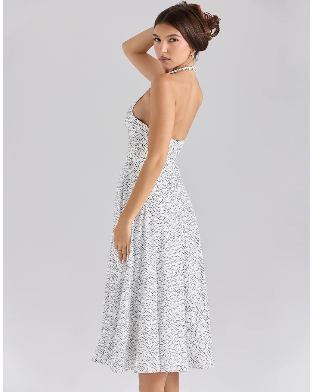 House Of Cb White Solada Print Georgette Halter Sundress