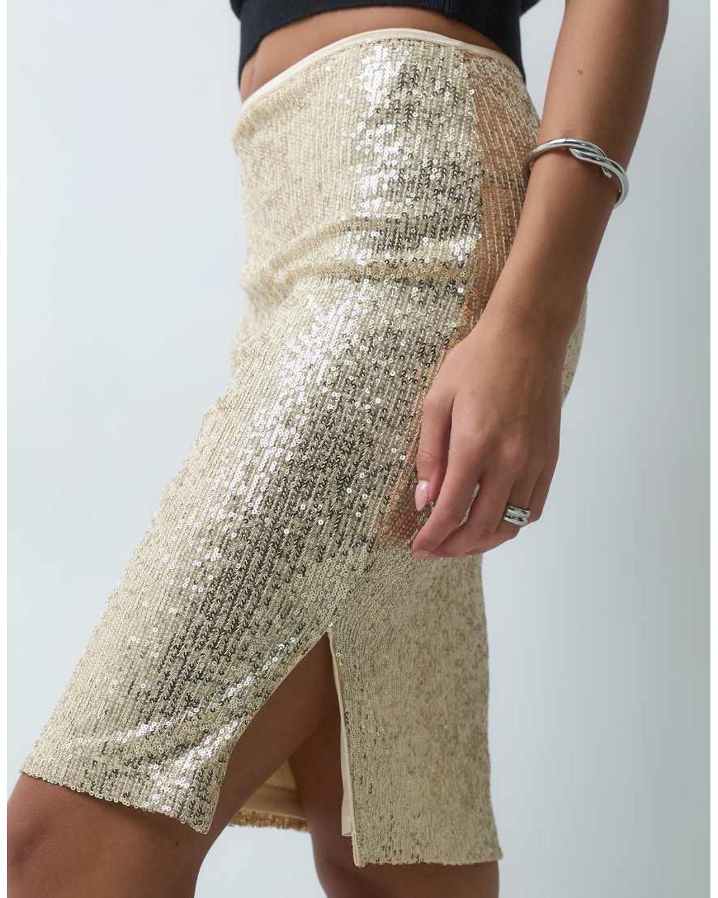 ASOS Blue Allover Sequin Pencil Midi Skirt
