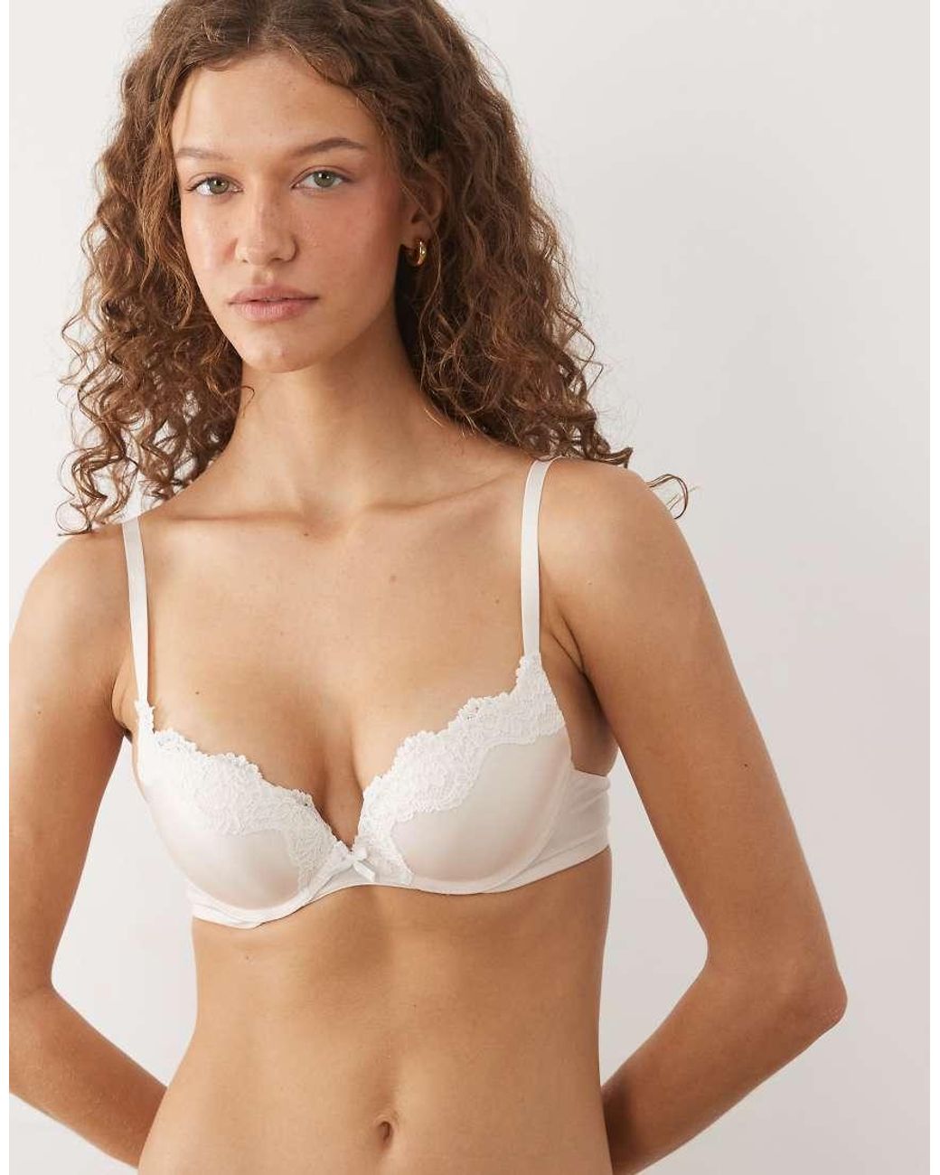 New Look Brown Satin Lace Trim Plunge Bra