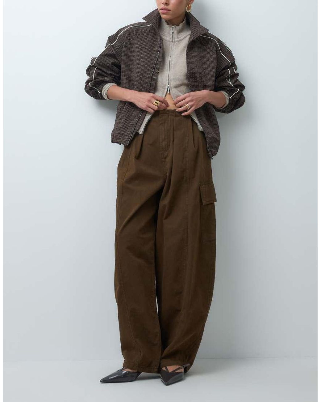 ASOS Brown Pleated Waistband Detail Trouser