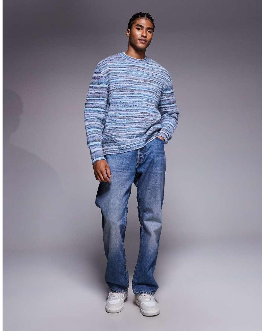 ASOS Blue Oversized Textured Knitted Jumper for men