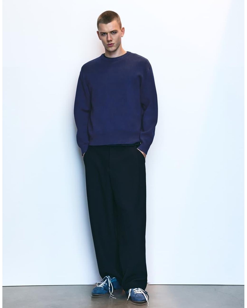 Pull&Bear Blue Round Neck Jumper for men
