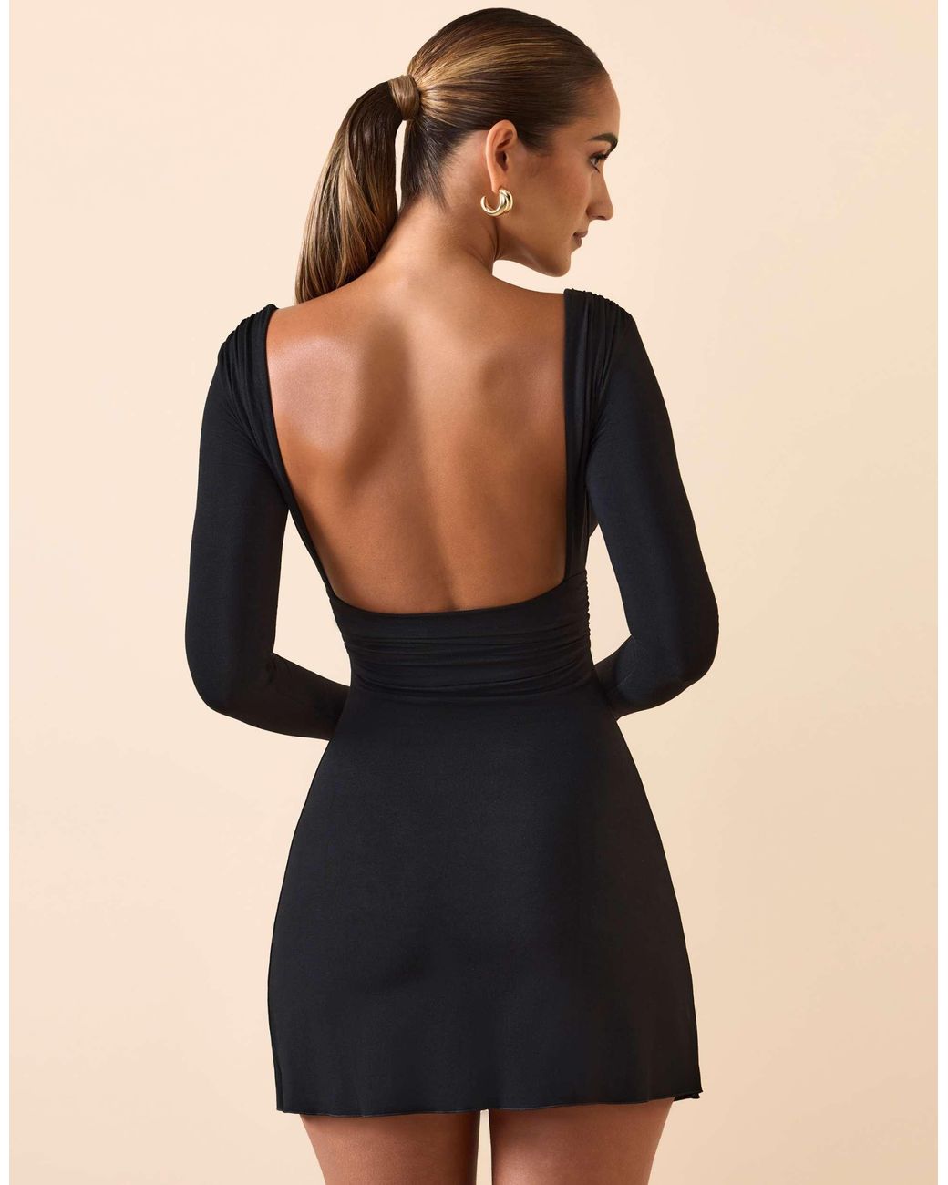 navy blue dress for baby girl Sexy Solid Color Long Sleeve Backless Mini Dress main image 0