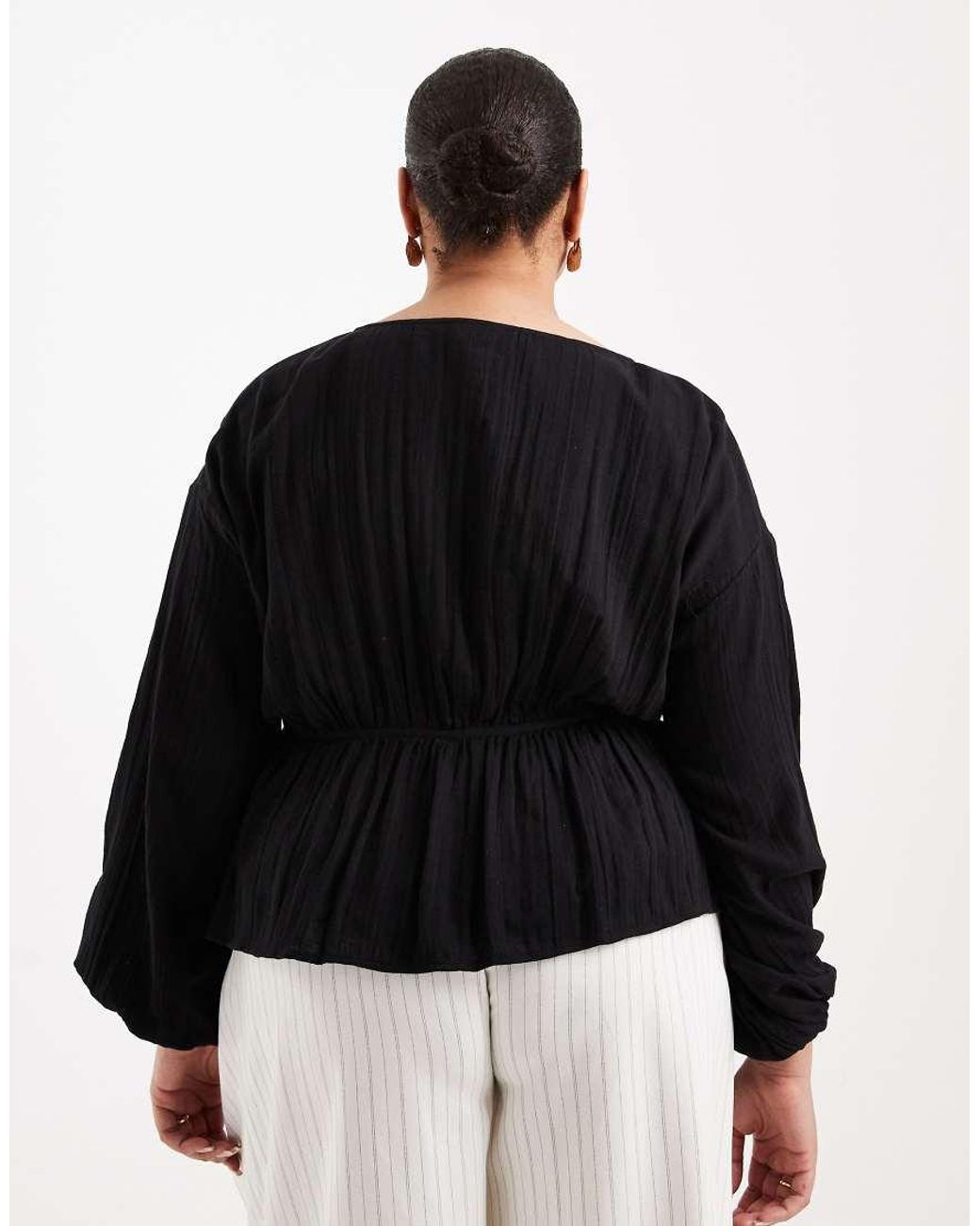 ASOS Black Asos Design Curve Long Sleeve Smock Top With Button Front