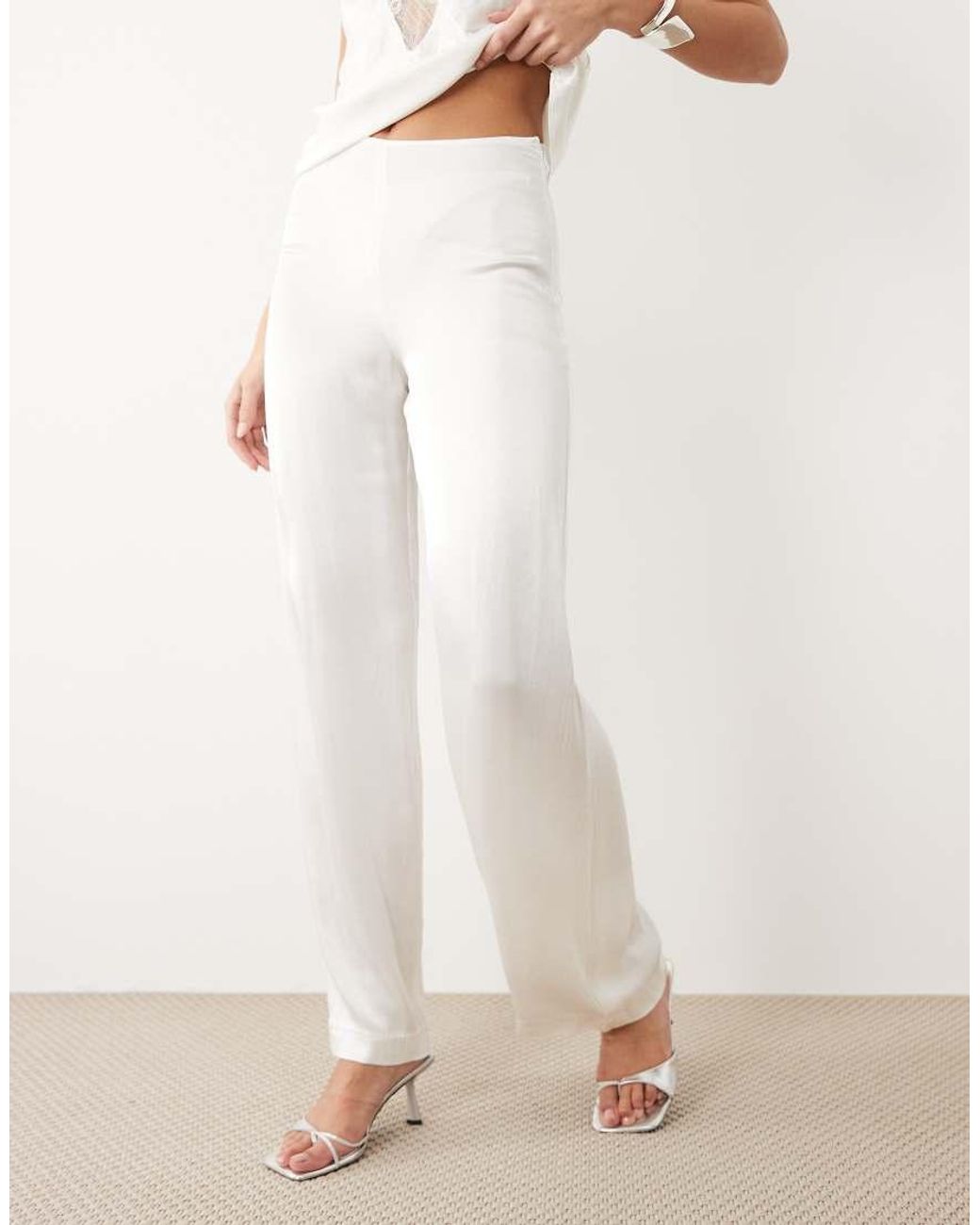 Bardot White Devin Mid Rise Straight Leg Satin Trousers Co-ord