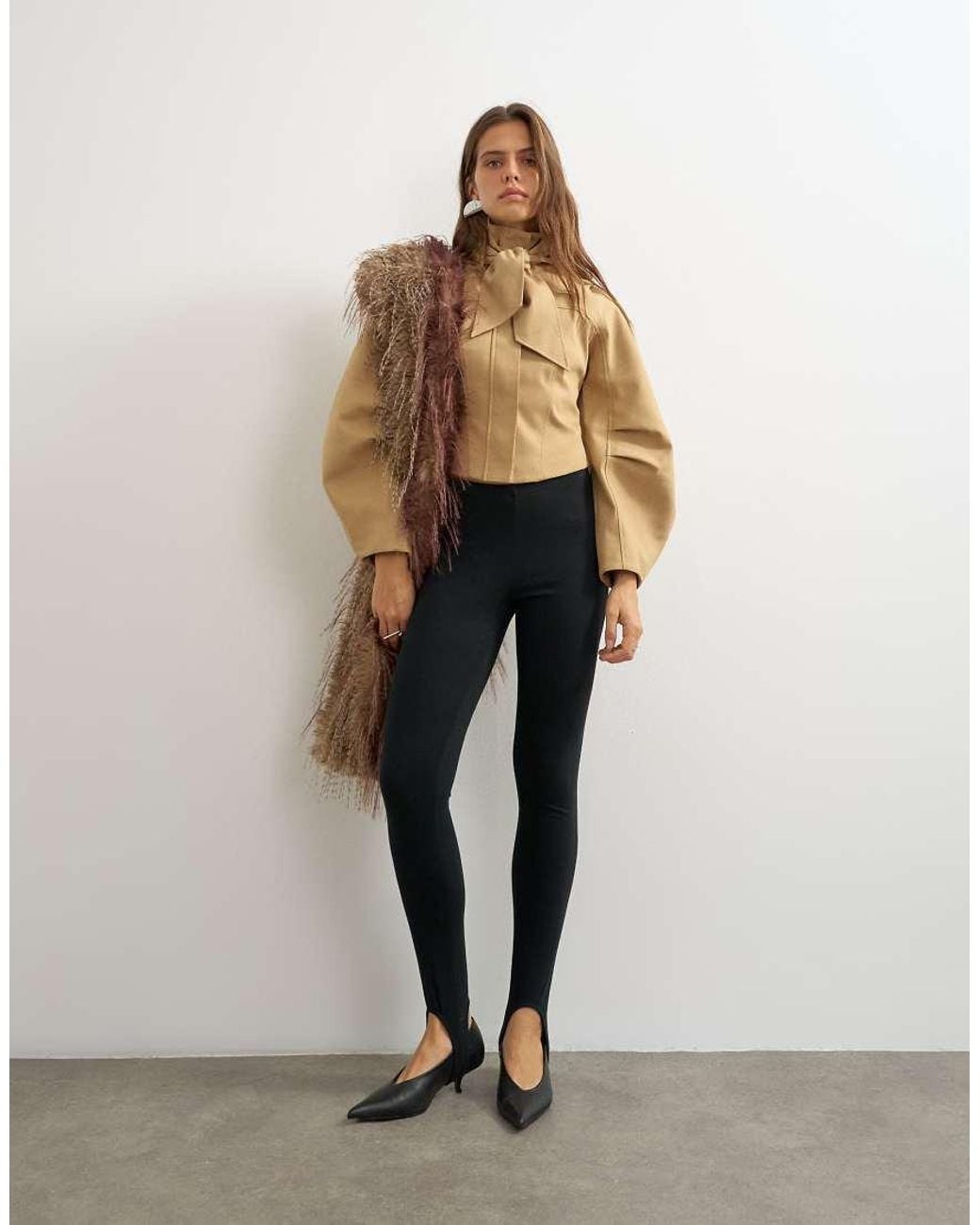 TOPSHOP Natural Tie Neck Fitted Ovoid Sleeve Jacket