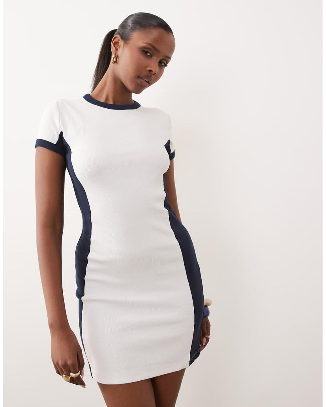 ASOS Natural T-shirt Panel Detail Mini Dress
