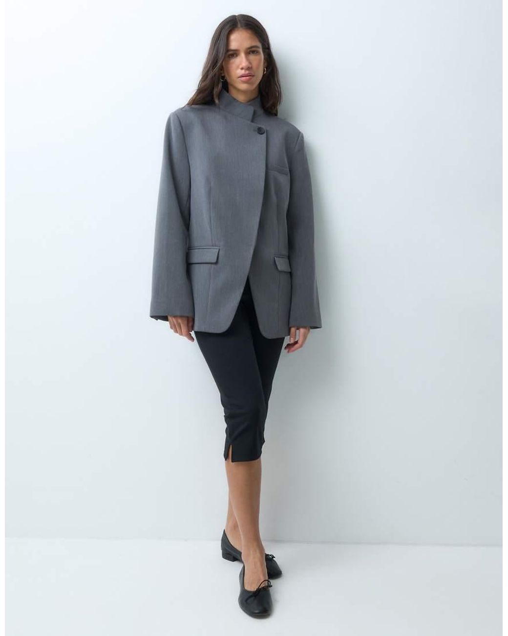 ASOS Gray Tailored High Neck Wrap Front Blazer