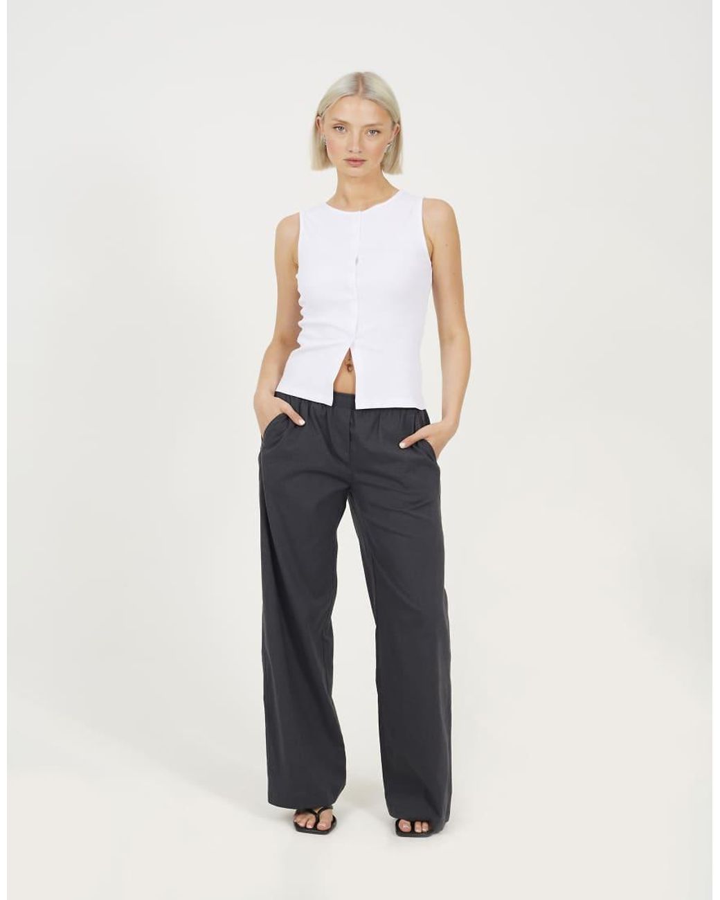 Brave Soul White Check Tailored Trousers With Elasticated Waist