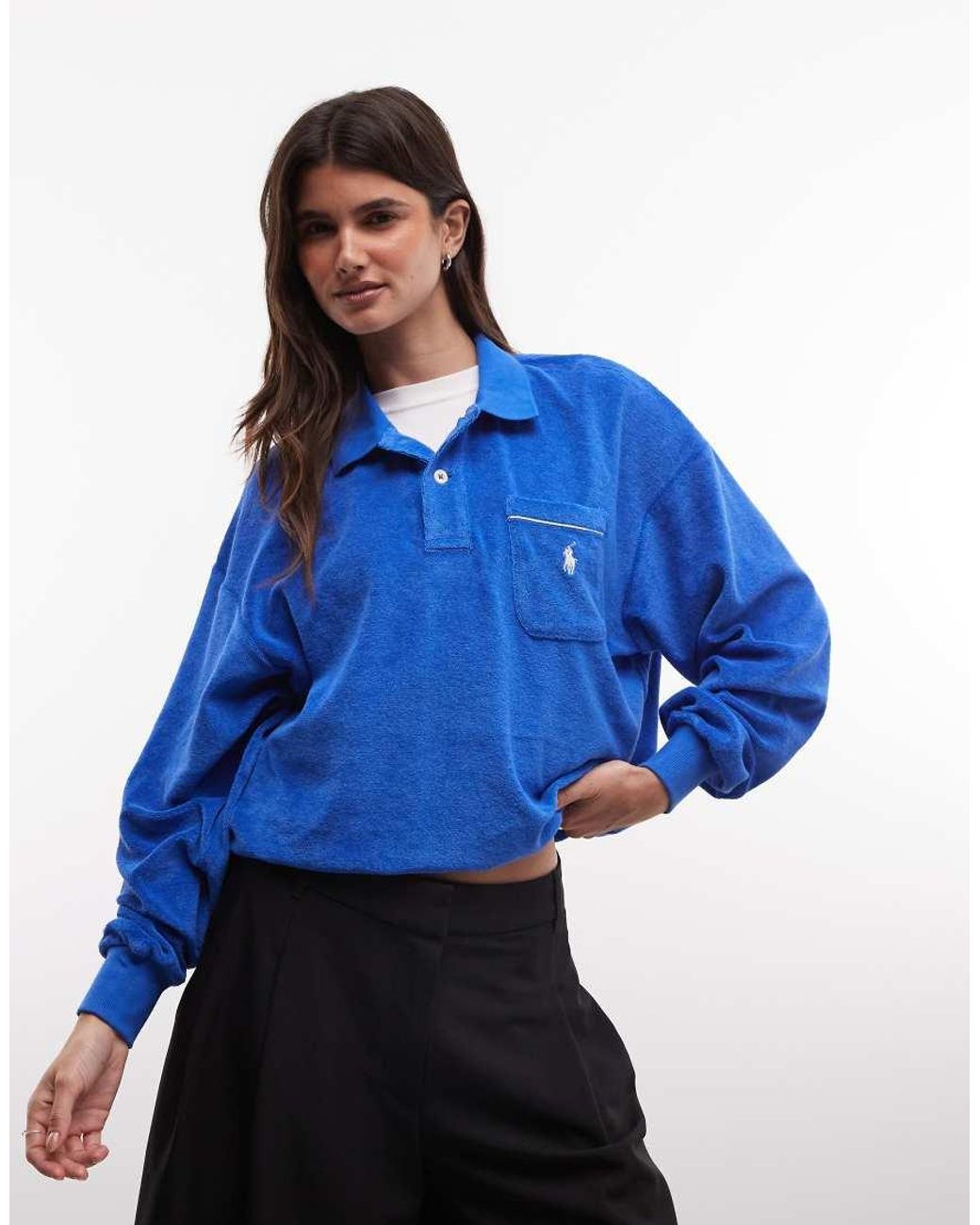 Polo Ralph Lauren Blue Towelling Longsleeve Polo