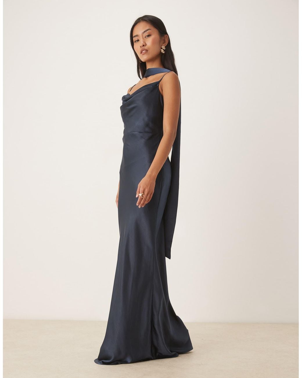 Pretty Lavish Bridesmaid Keisha Satin Cowl Neck Maxi Dress With Scarf ...