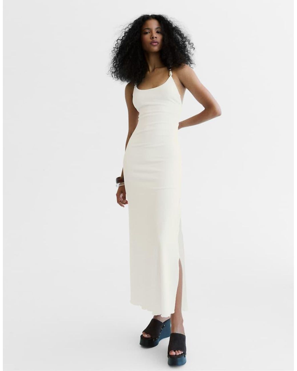Bershka White Rustic Strappy Midi Dress