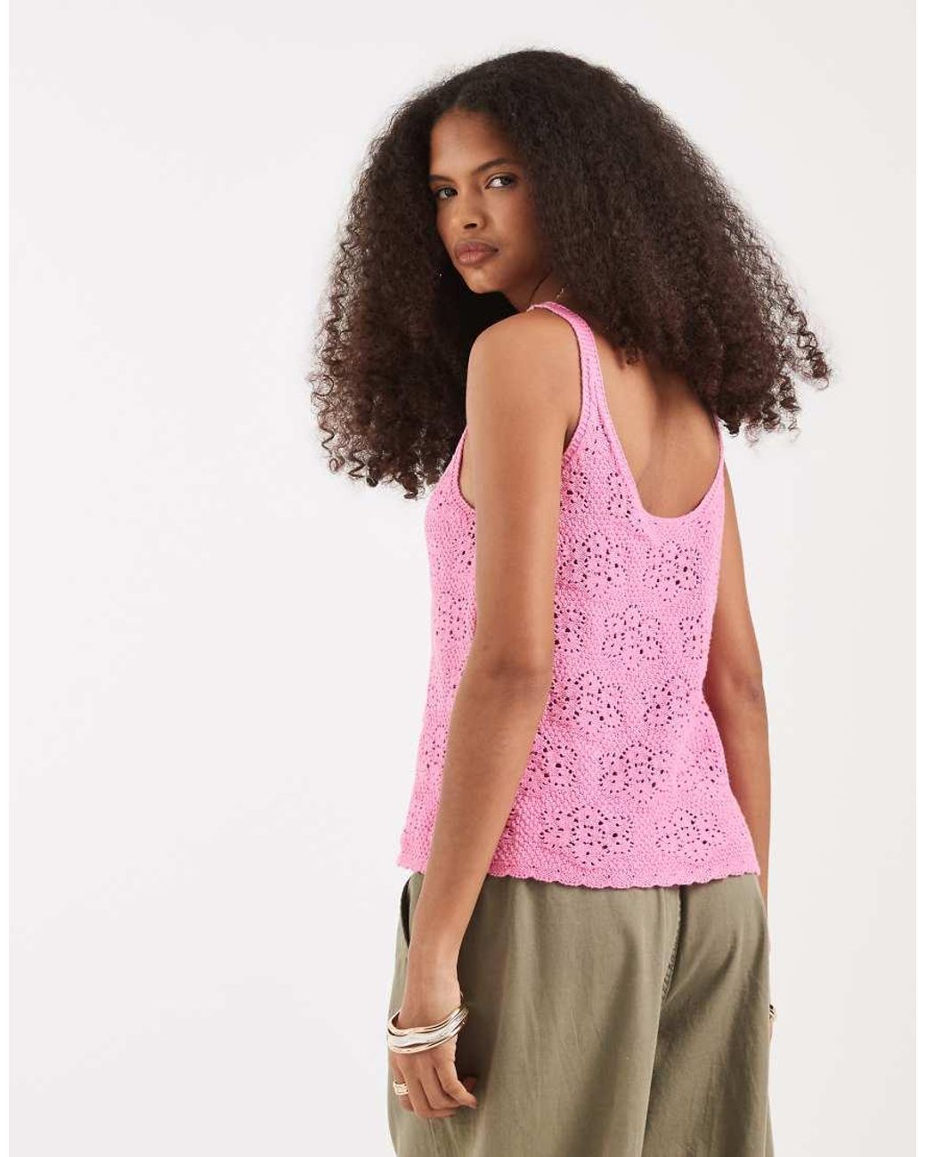 Vero Moda Pink Floral Pointelle Knitted Cami Top