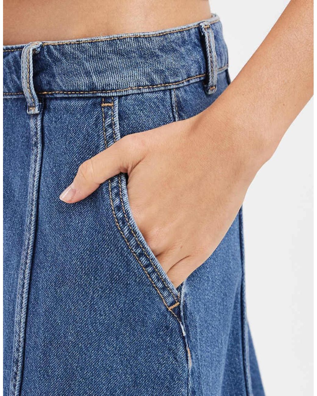 Vero Moda Blue Seam Detail A-line Denim Maxi Skirt