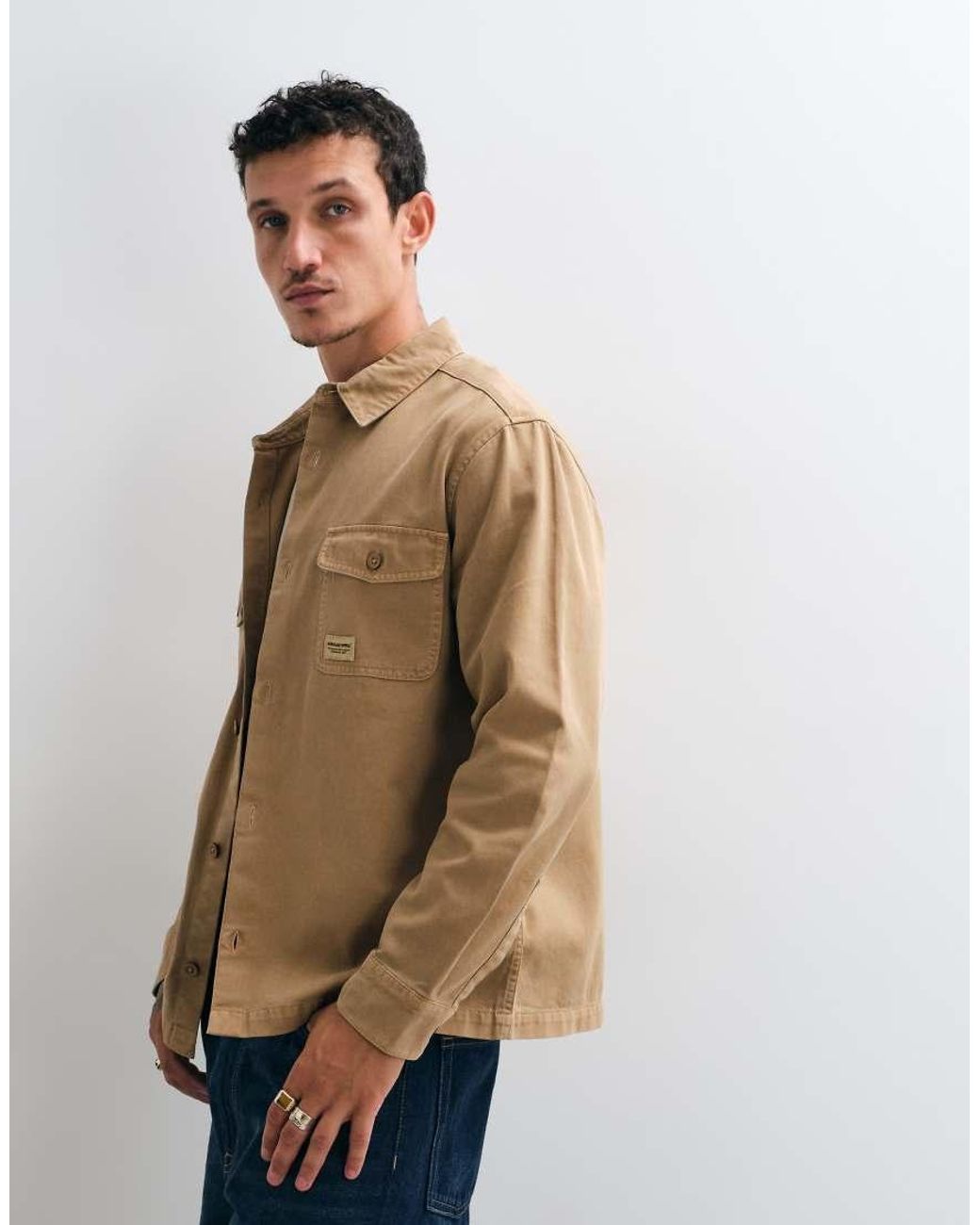 ASOS Natural Cotton Twill Overshirt With Badge for men