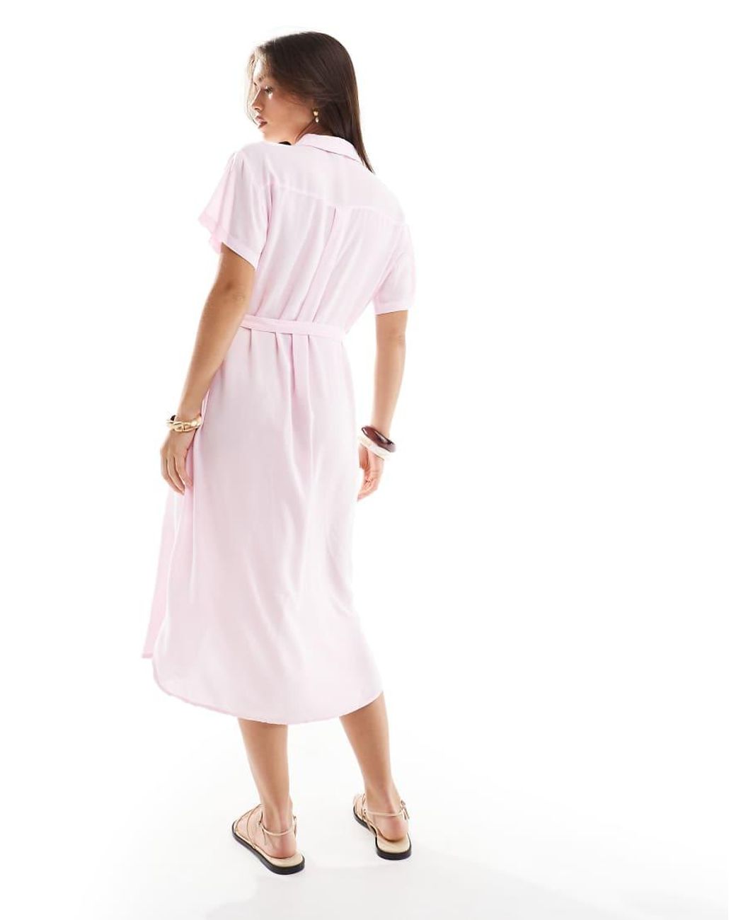 Vero Moda Pink Shirt Midi Dress With Tie Belt