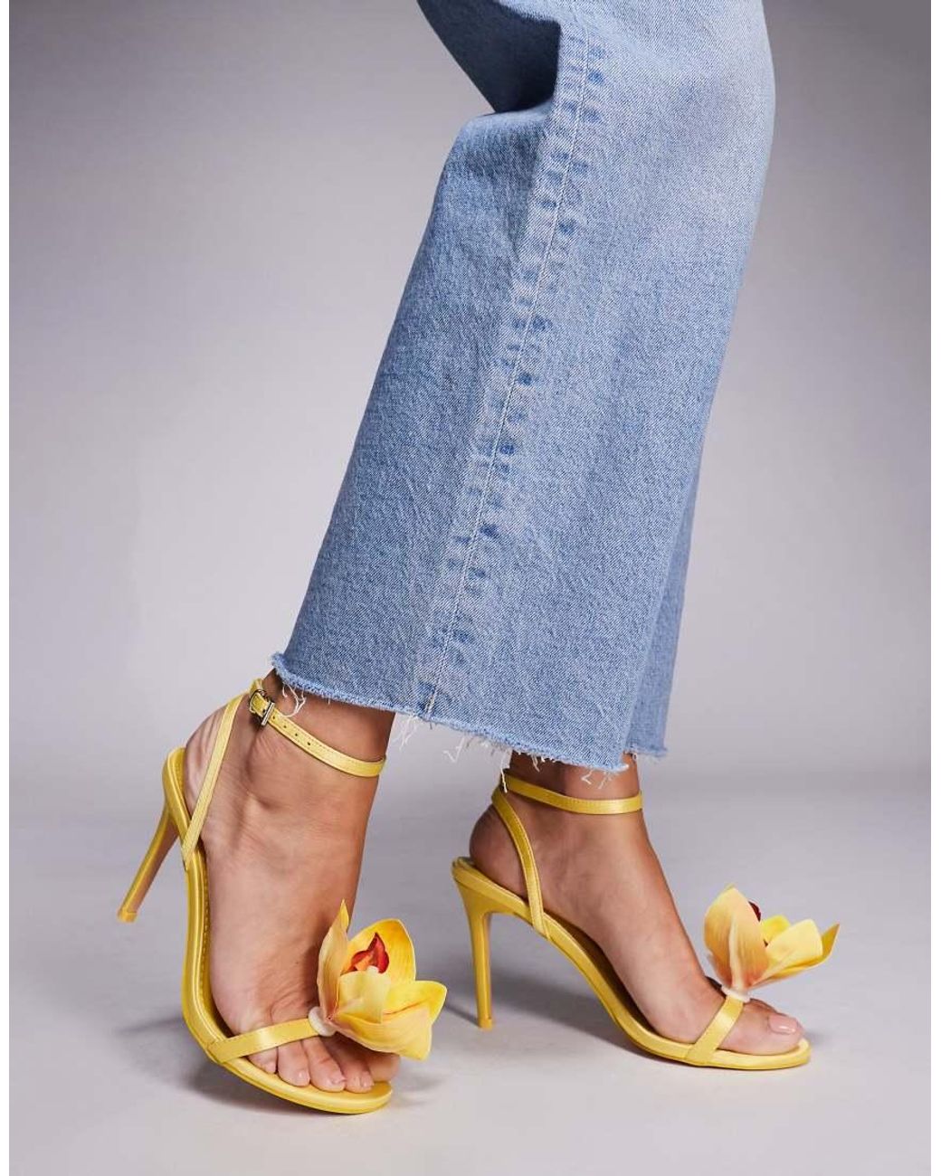 Public Desire Blue Smitten Satin Lily Flower Barely There High Heels