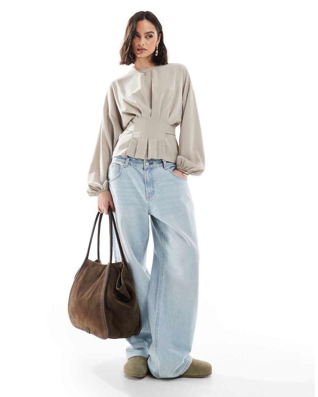 ASOS White Cinched Waist Blouse With Tie Back Detail