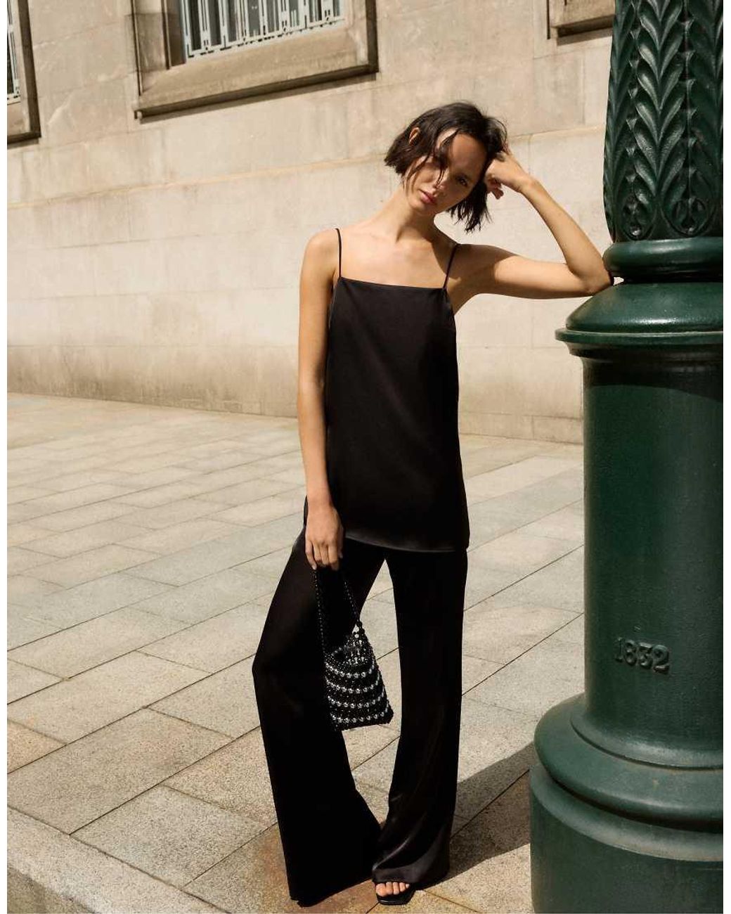 Pull&Bear White Satin Straight-Leg Trousers